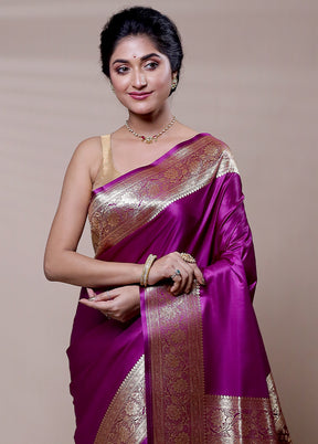 Purple Banarasi Silk Saree With Blouse Piece