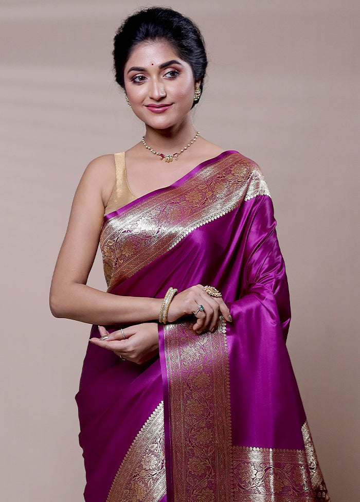 Purple Banarasi Silk Saree With Blouse Piece