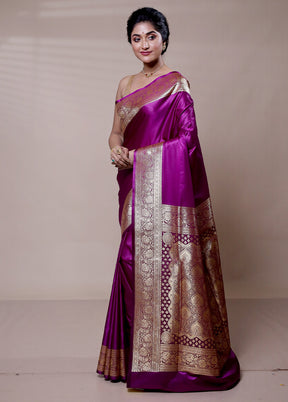 Purple Banarasi Silk Saree With Blouse Piece