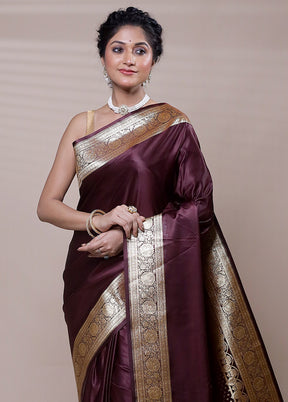 Maroon Banarasi Silk Saree With Blouse Piece