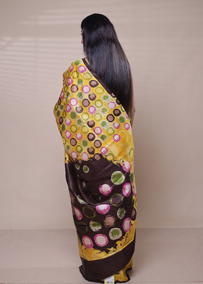 Yellow Printed Pure Silk Saree Without Blouse Piece