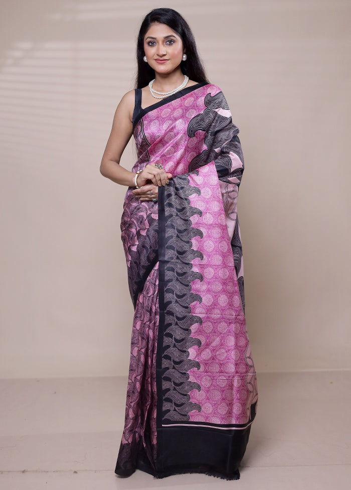 Pink Printed Pure Silk Saree Without Blouse Piece