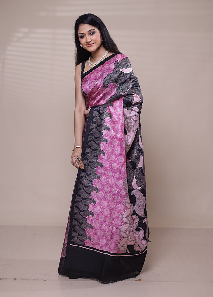 Pink Printed Pure Silk Saree Without Blouse Piece