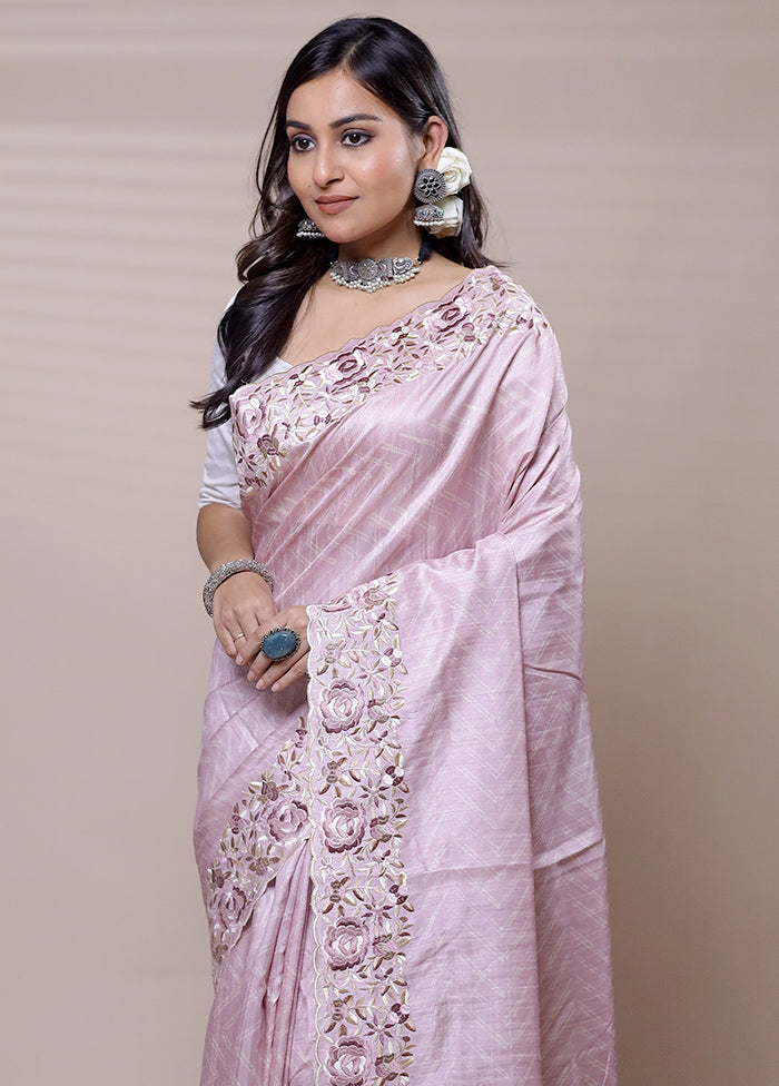 Pink Tussar Silk Saree With Blouse Piece