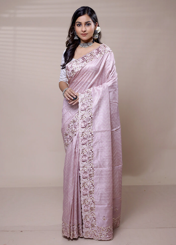 Pink Tussar Silk Saree With Blouse Piece