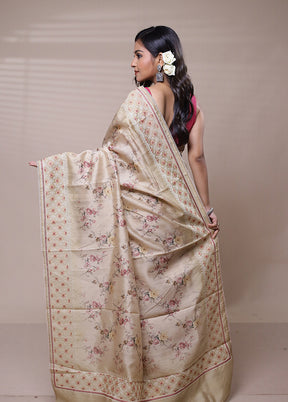 Beige Tussar Silk Saree With Blouse Piece