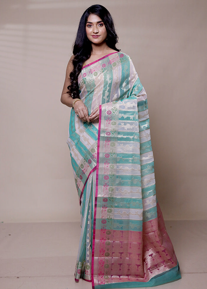 Cream Organza Saree With Blouse Piece