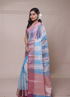 Blue Organza Saree With Blouse Piece