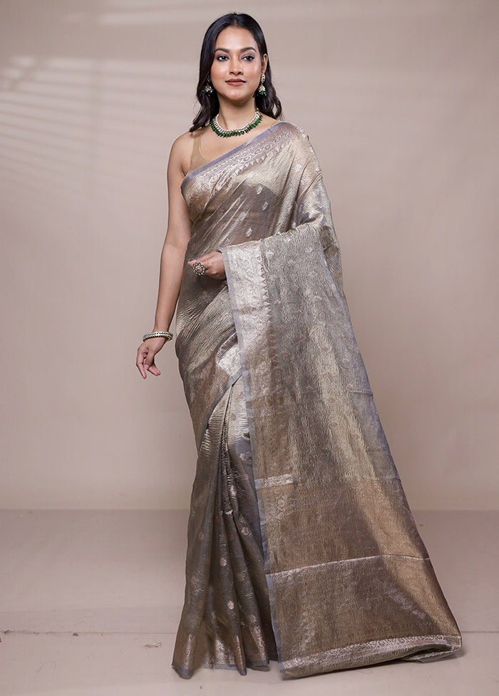 Grey Tissue Silk Saree With Blouse Piece