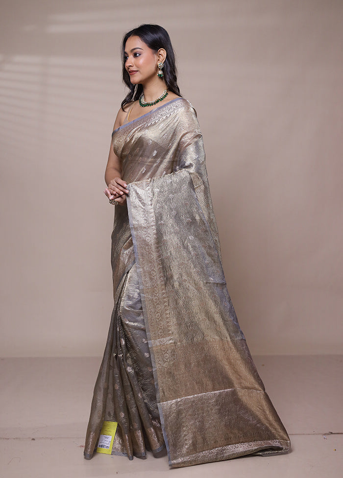 Grey Tissue Silk Saree With Blouse Piece