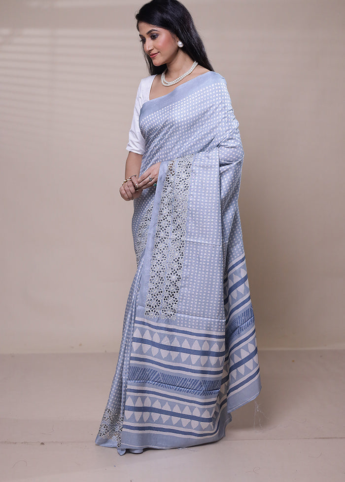 Grey Tussar Silk Saree With Blouse Piece