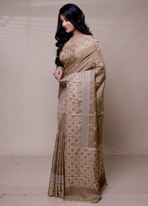 Brown Tussar Silk Saree With Blouse Piece