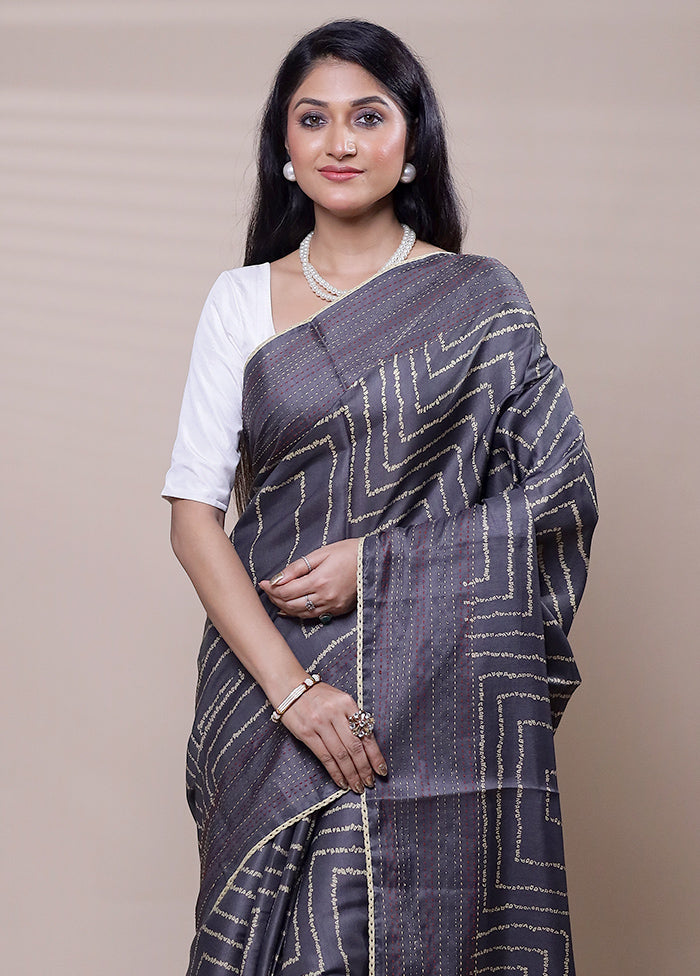 Black Tussar Silk Saree With Blouse Piece