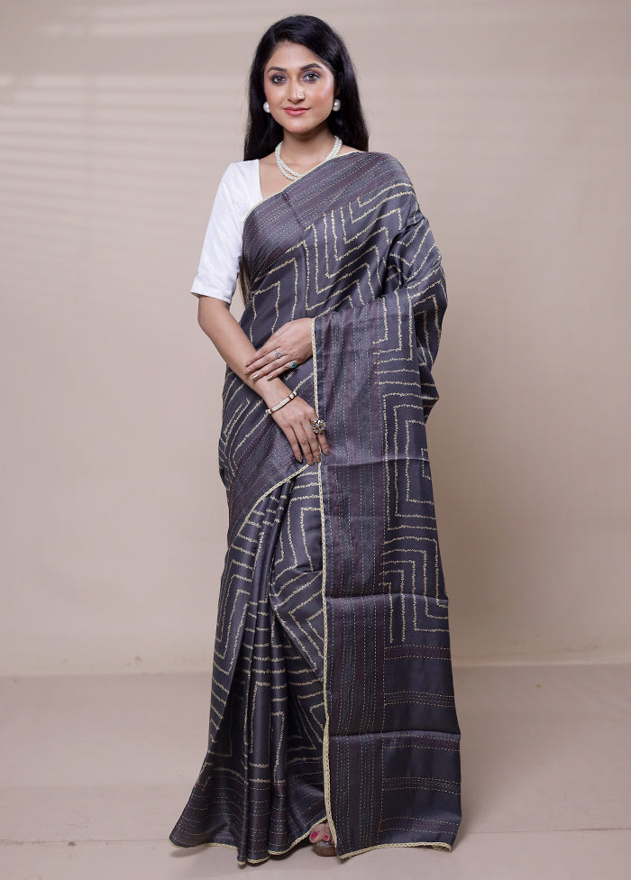 Black Tussar Silk Saree With Blouse Piece