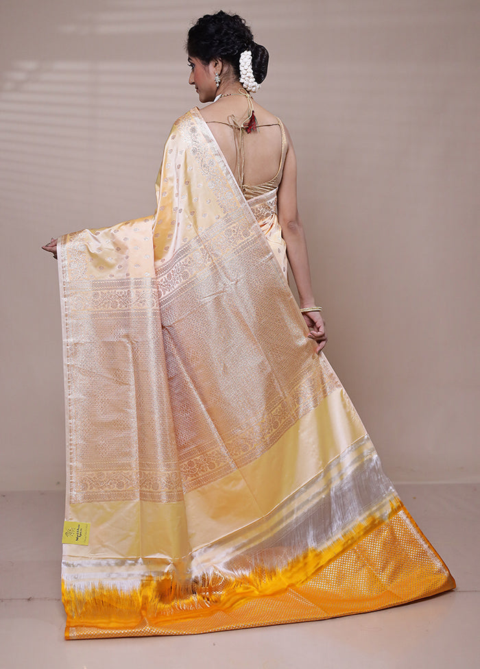 Yellow Banarasi Silk Saree With Blouse Piece