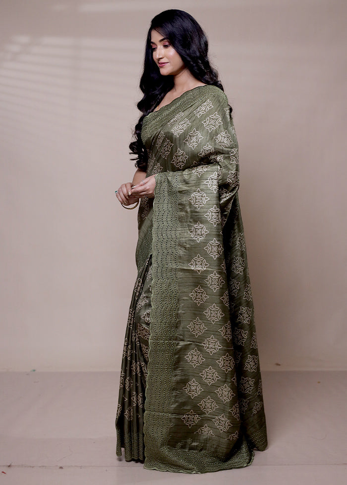 Green Tussar Silk Saree With Blouse Piece