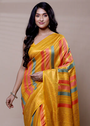 Yellow Dupion Silk Saree With Blouse Piece