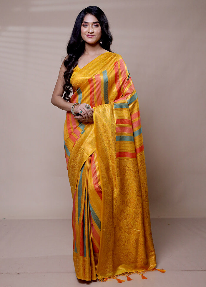 Yellow Dupion Silk Saree With Blouse Piece