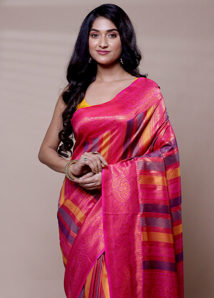 Pink Dupion Silk Saree With Blouse Piece