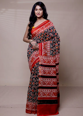 Red Chanderi Cotton Saree With Blouse Piece