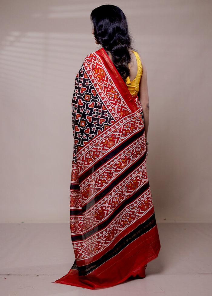 Red Chanderi Cotton Saree With Blouse Piece