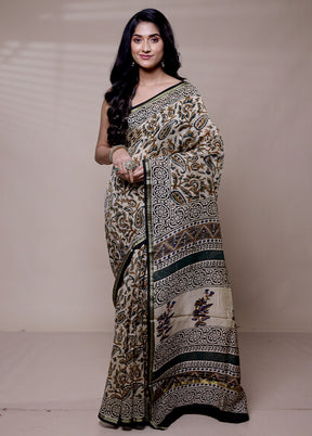 Cream Chanderi Cotton Saree With Blouse Piece