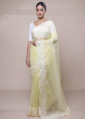 Yellow Organza Saree With Blouse Piece