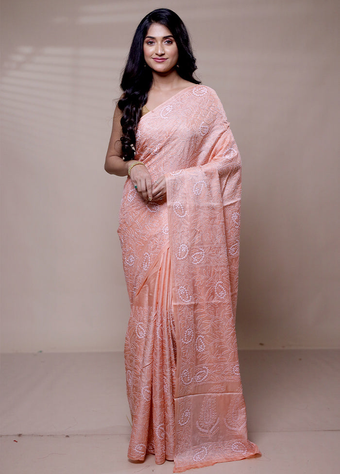 Pink Handloom Tussar Pure Silk Saree With Blouse Piece