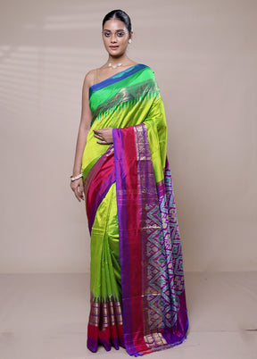 Green Handloom Ikkat Pure Silk Saree With Blouse Piece