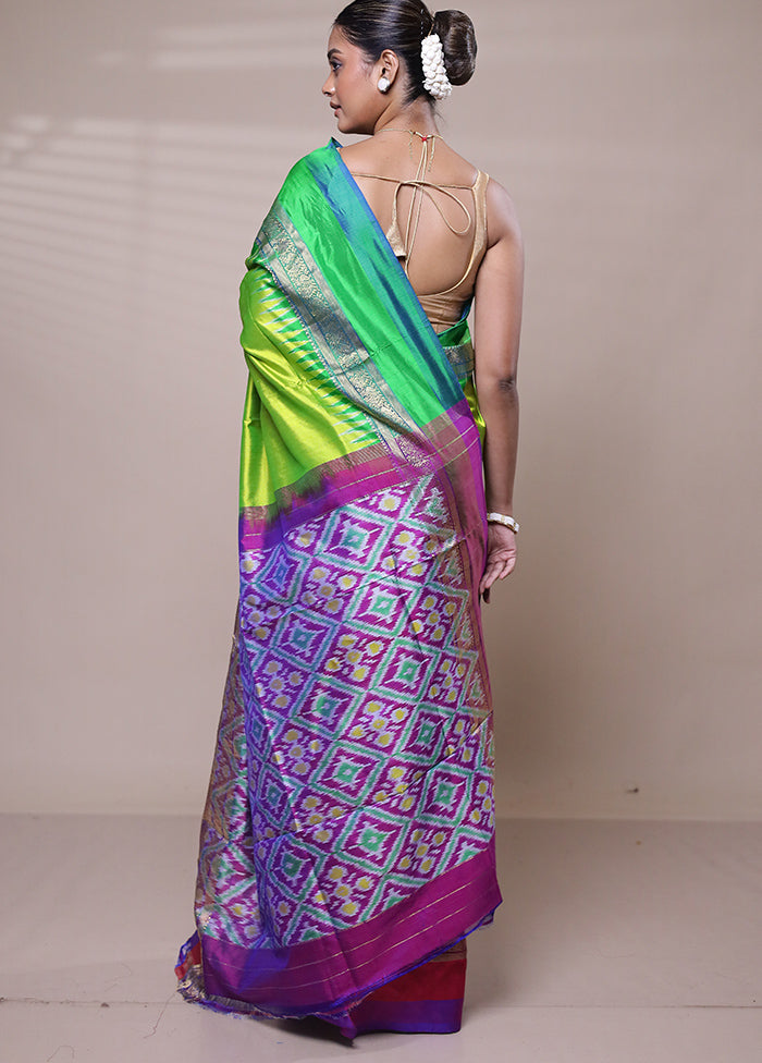 Green Handloom Ikkat Pure Silk Saree With Blouse Piece