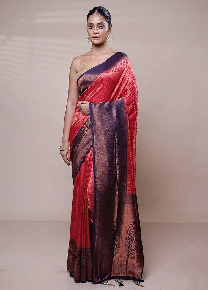 Red Dupion Silk Saree With Blouse Piece