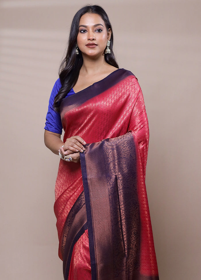 Red Dupion Silk Saree With Blouse Piece