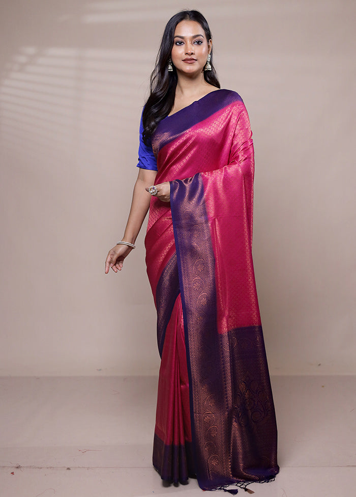 Pink Dupion Silk Saree With Blouse Piece