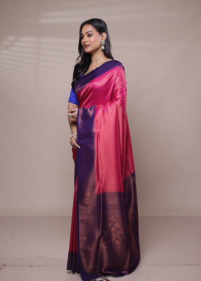 Pink Dupion Silk Saree With Blouse Piece