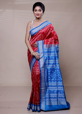 Red Handloom Patola Pure Silk Saree With Blouse Piece