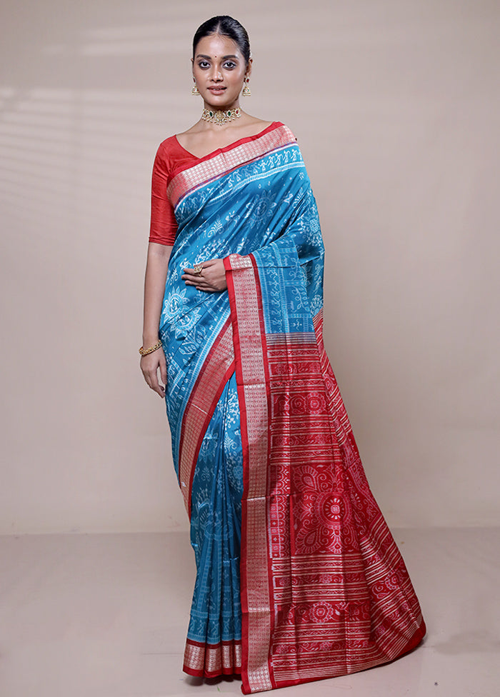 Blue Handloom Patola Pure Silk Saree With Blouse Piece