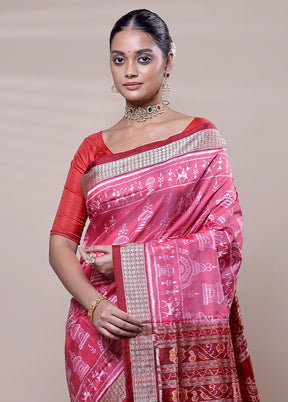 Pink Handloom Patola Pure Silk Saree With Blouse Piece