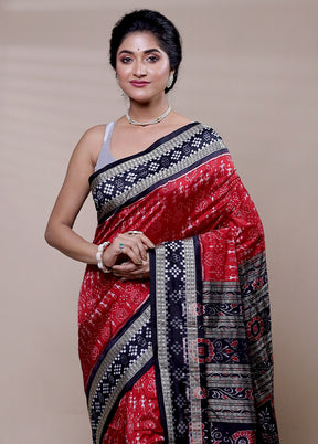 Red Handloom Patola Pure Silk Saree With Blouse Piece