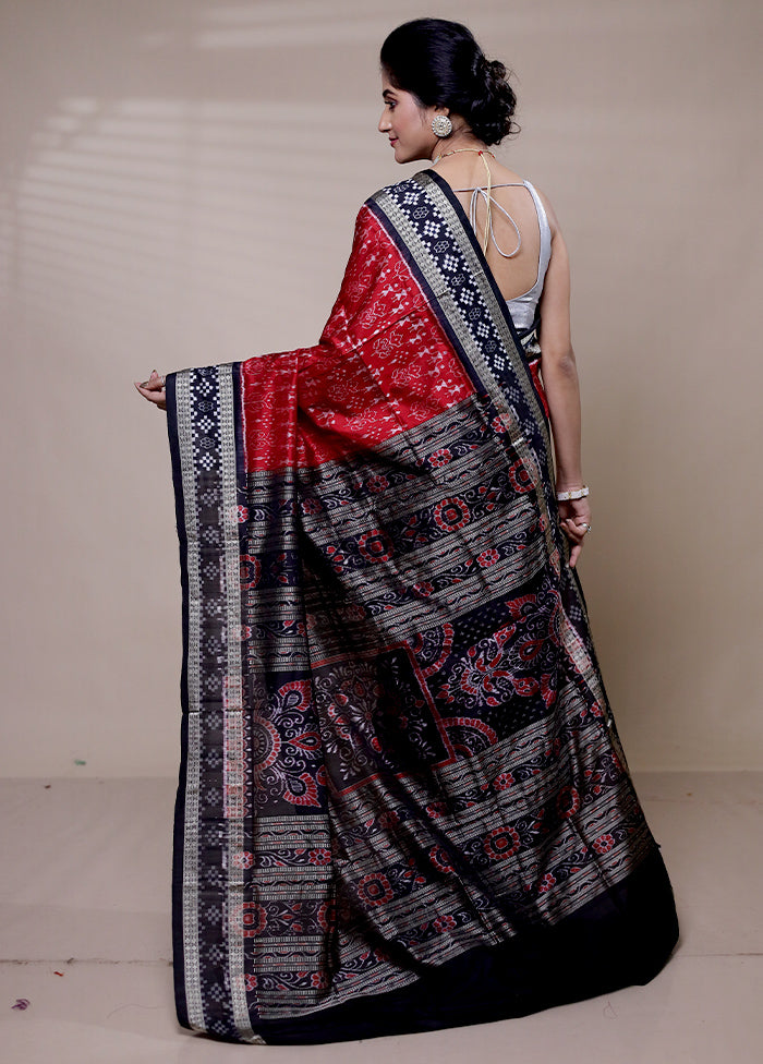 Red Handloom Patola Pure Silk Saree With Blouse Piece