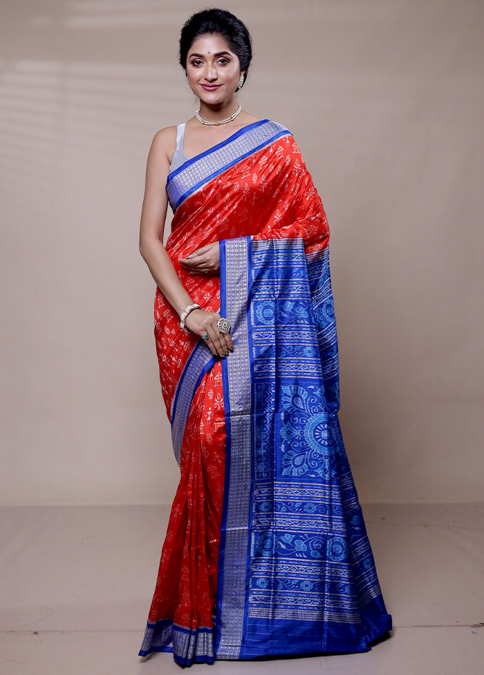 Red Handloom Patola Pure Silk Saree With Blouse Piece