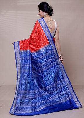 Red Handloom Patola Pure Silk Saree With Blouse Piece