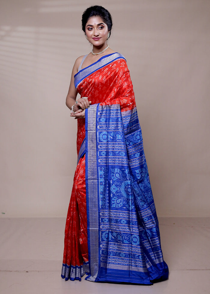 Red Handloom Patola Pure Silk Saree With Blouse Piece