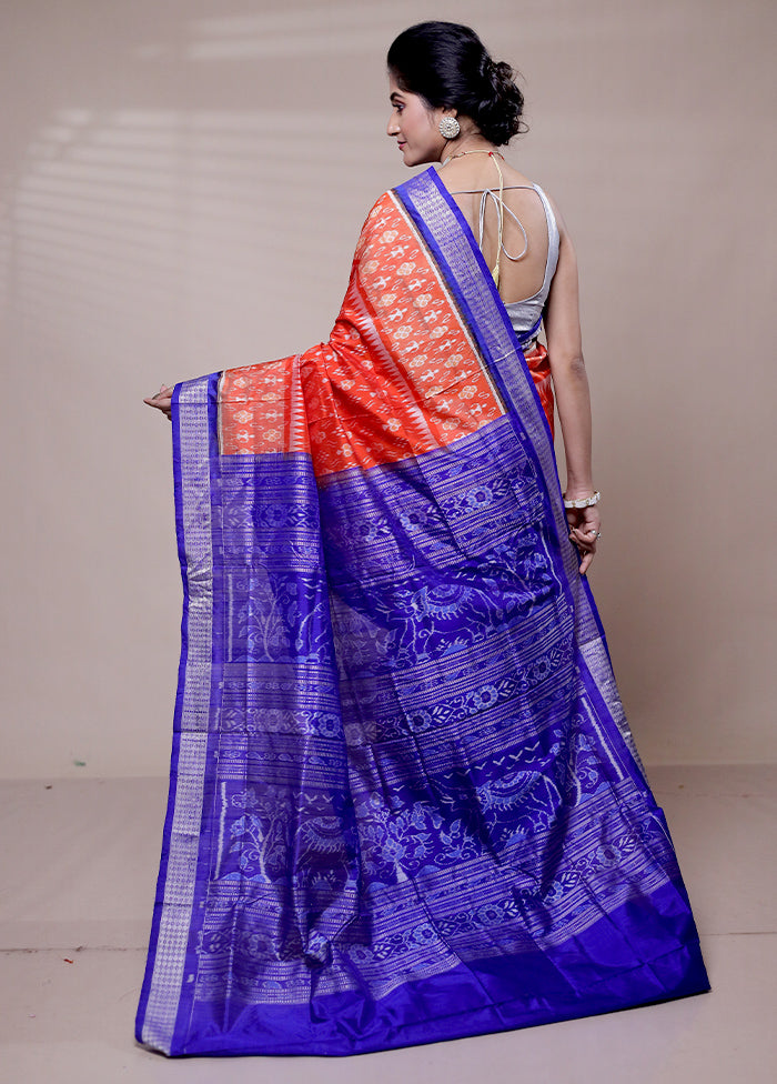 Orange Handloom Patola Pure Silk Saree With Blouse Piece