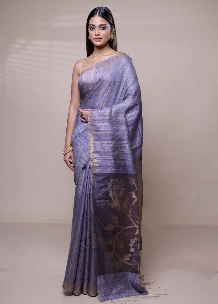 Purple Handloom Matka Pure Silk Saree With Blouse Piece