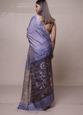 Purple Handloom Matka Pure Silk Saree With Blouse Piece