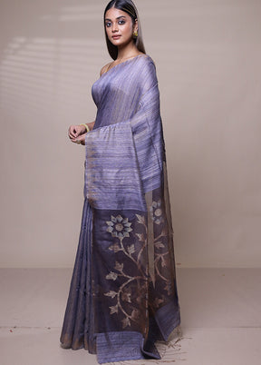 Purple Handloom Matka Pure Silk Saree With Blouse Piece