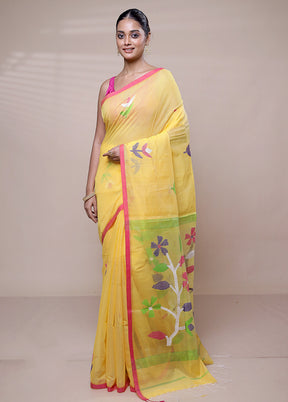 Yellow Matka Silk Saree With Blouse Piece