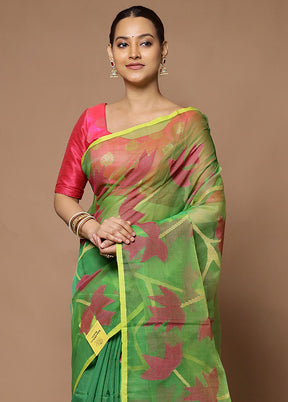 Green Matka Silk Saree With Blouse Piece