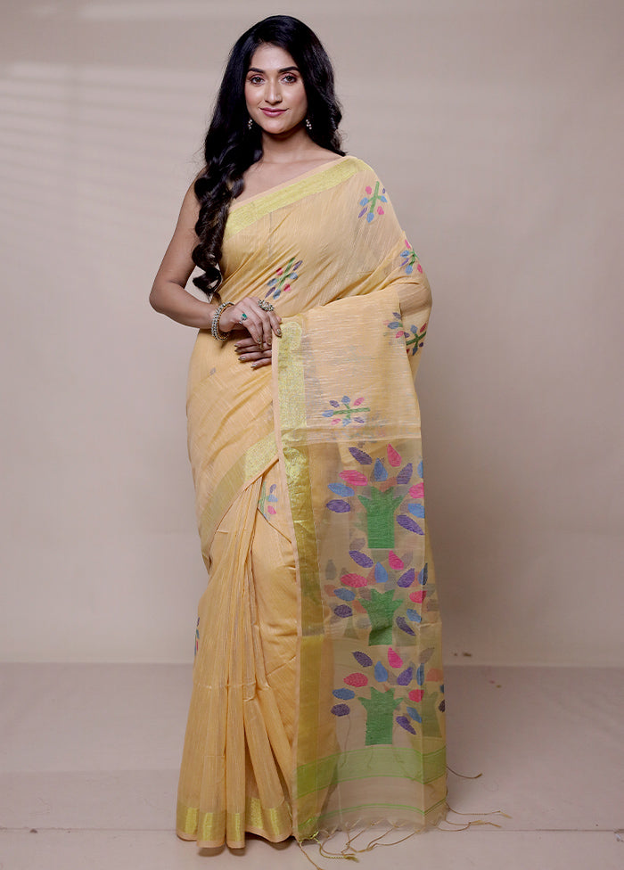 Yellow Matka Silk Saree With Blouse Piece