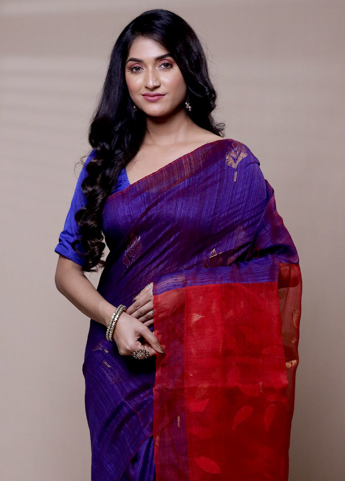 Purple Handloom Matka Pure Silk Saree With Blouse Piece